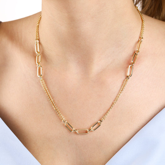 14K Solid Gold Figaro And Paperclip Chain 50 Cm