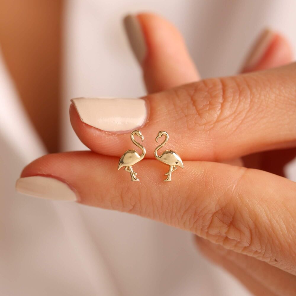 14K Solid Gold Flamingo Earrings