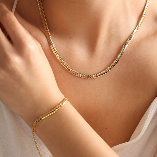 14K Solid Gold Gourmet Set Necklace & Bracelet