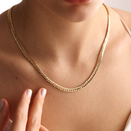 14K Solid Gold Gourmet Chain Necklace 5 mm 45 cm