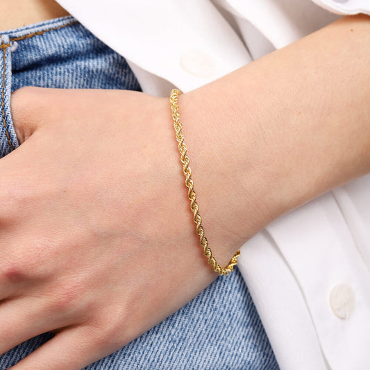 14K Solid Gold Rope Bracelet 3 mm