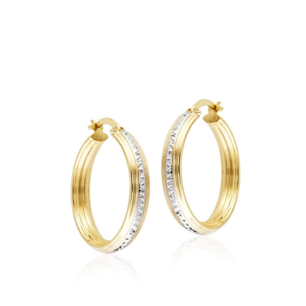 14K Solid Gold Hoop Earrings 2,5 cm White