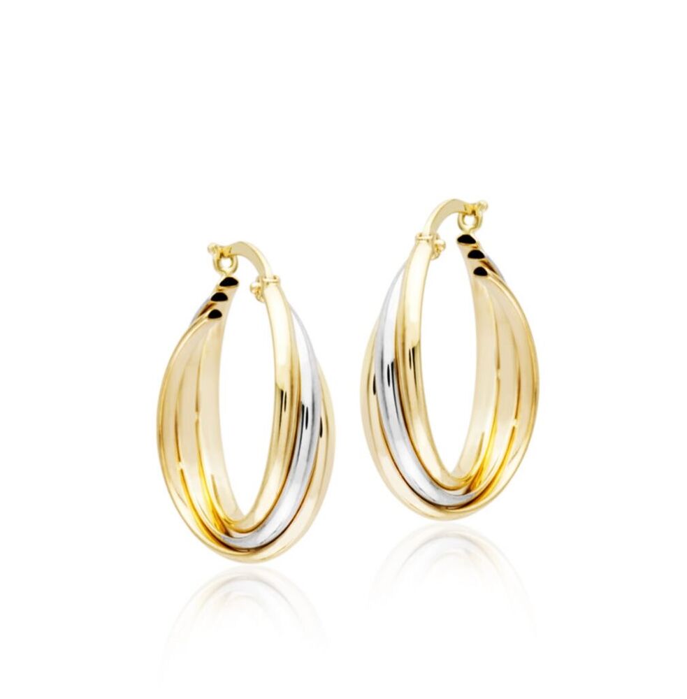 14K Solid Gold Hoop Earrings Three Winding