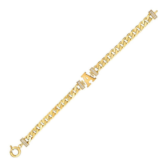 14K Solid Gold Initial Bracelet Gourmet Chain