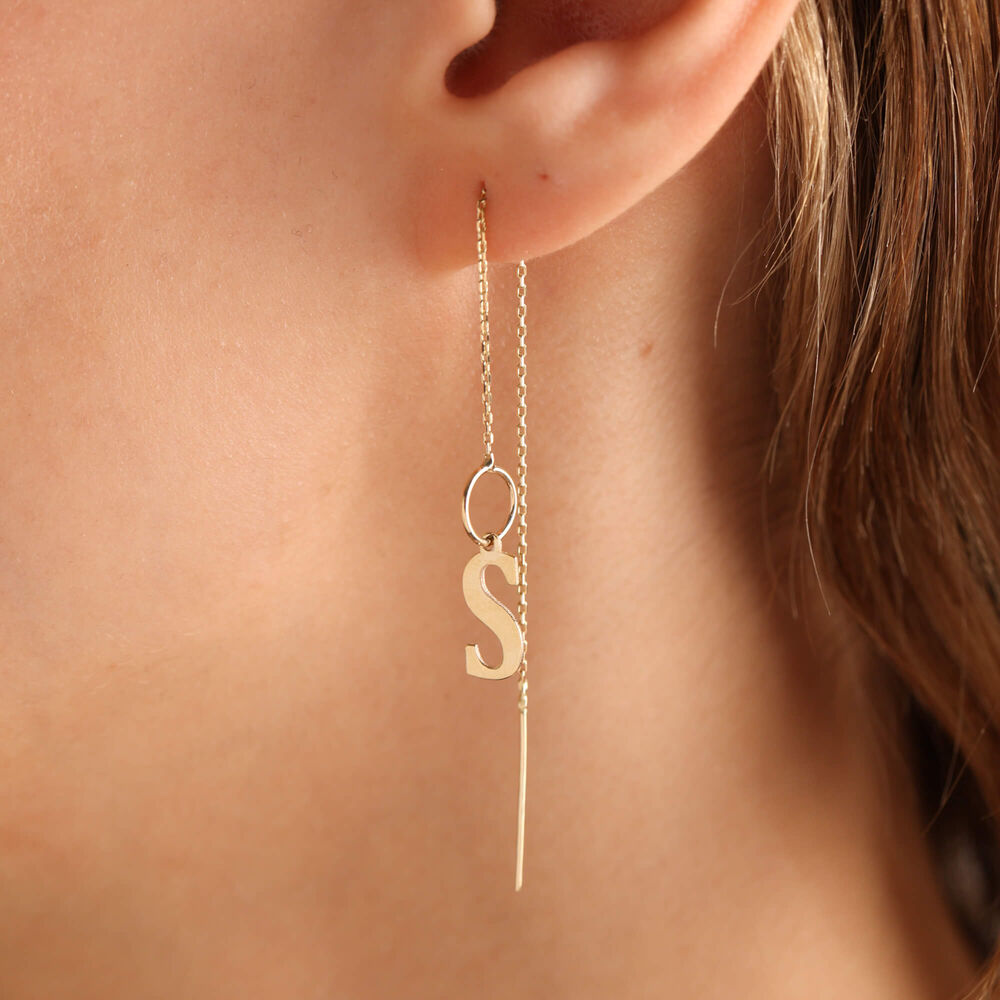 14K Solid Gold Initial Earrings One Piece ( All Initials Are Available)