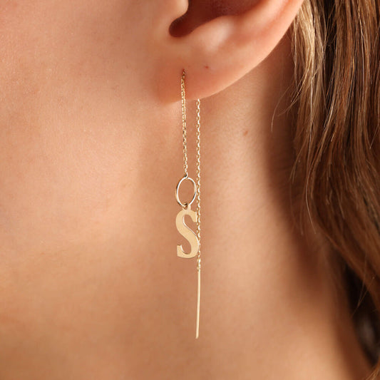 14K Solid Gold Initial Earrings One Piece ( All Initials Are Available)