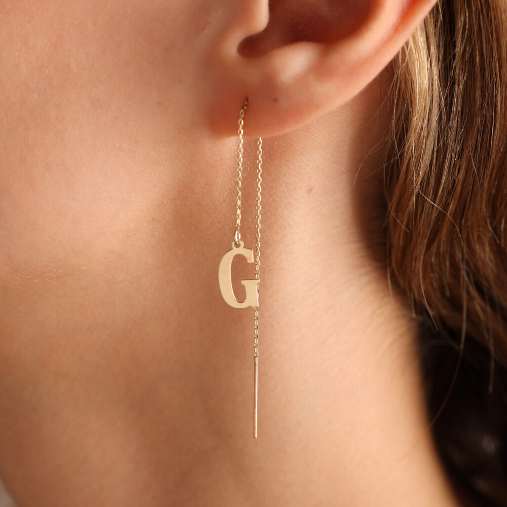 14K Solid Gold Initial Earrings One Piece ( All Initials Are Available)