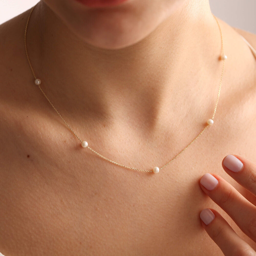 14K Solid Gold Pearl Necklace