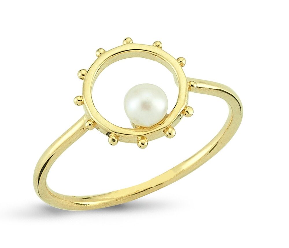 14K Solid Gold Pearl Ring