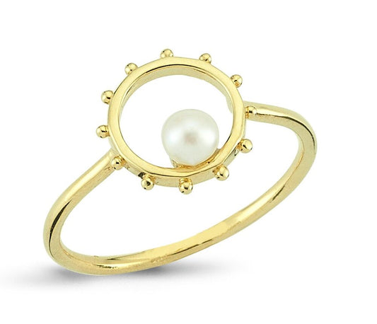 14K Solid Gold Pearl Ring