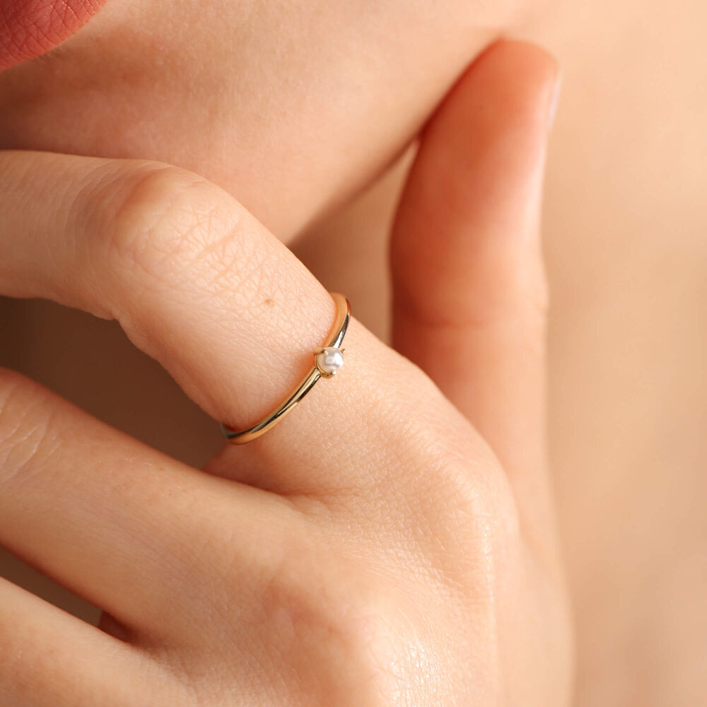 14K Solid Gold Pearl Ring Mini