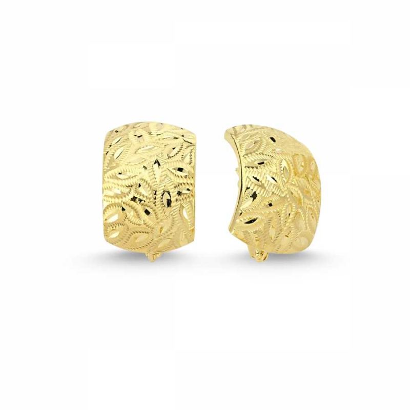 14K Solid Gold J Earrings Leaf Motif