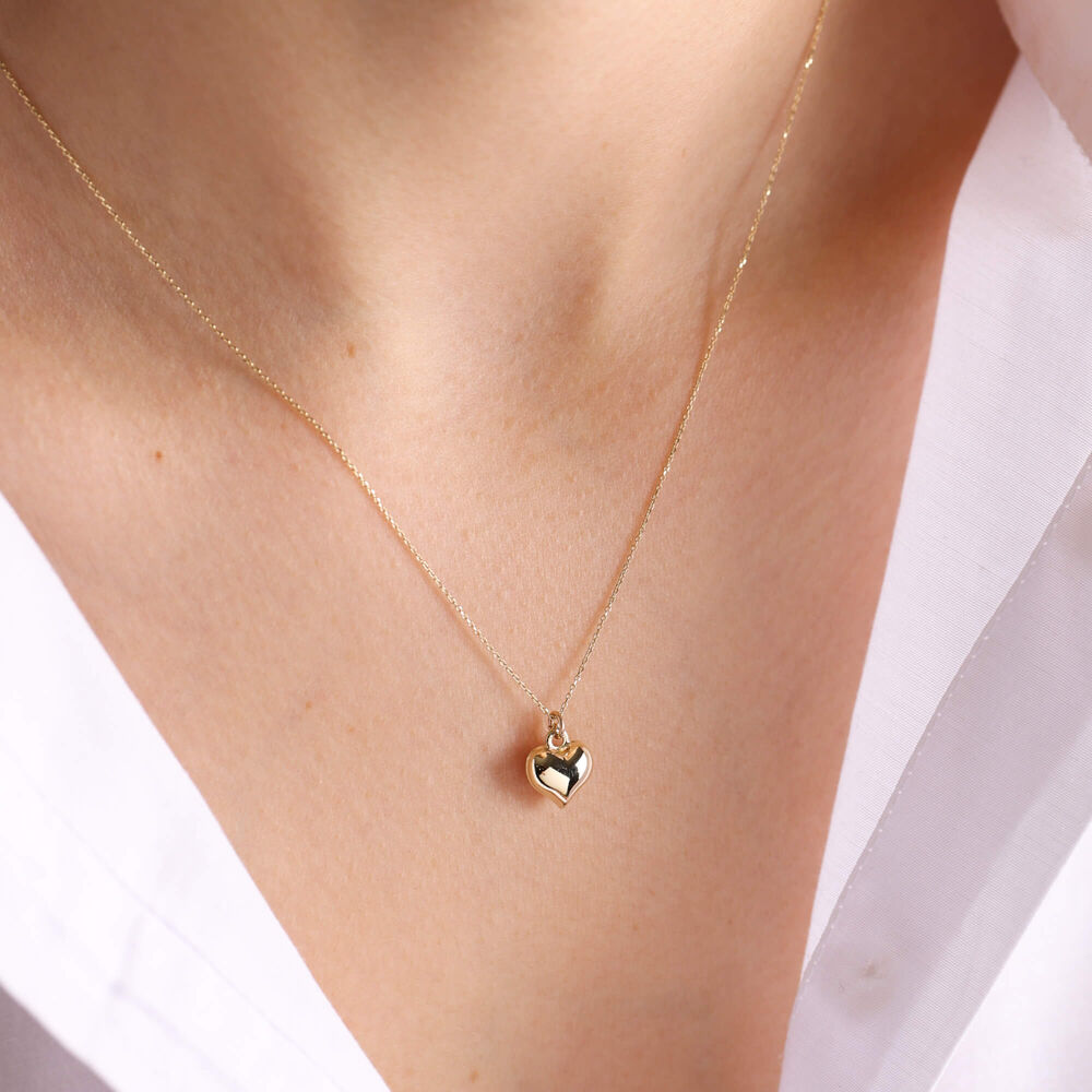 14K Solid Gold Heart Necklace Bomb Minimalist