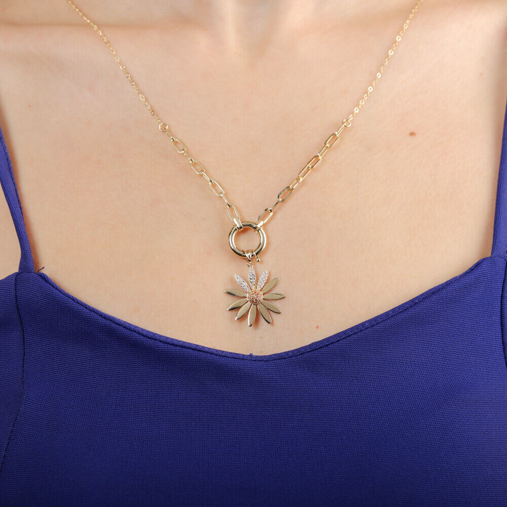 14K Solid Gold Necklace Flower Design Locket