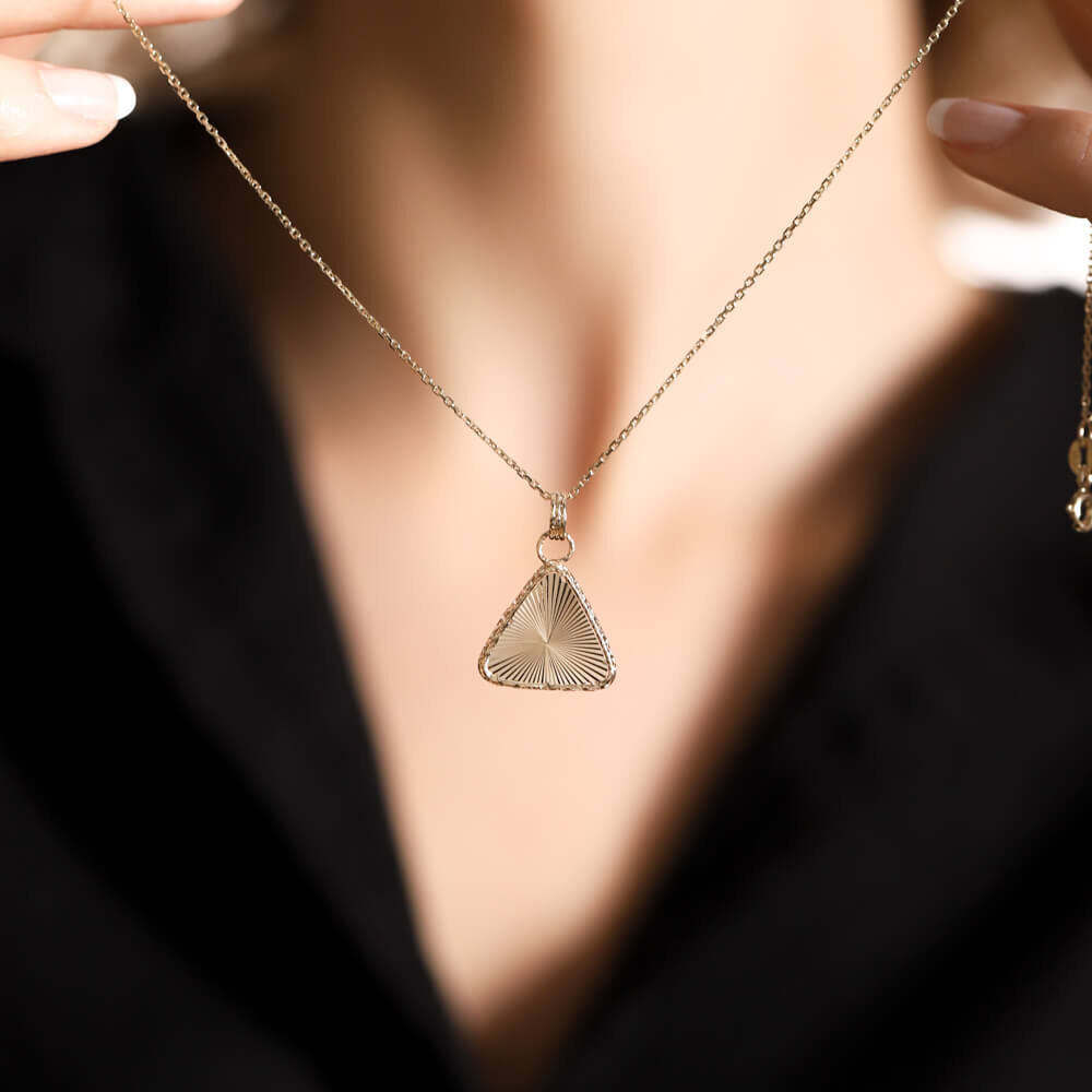 14K Solid Gold Necklace Pyramid