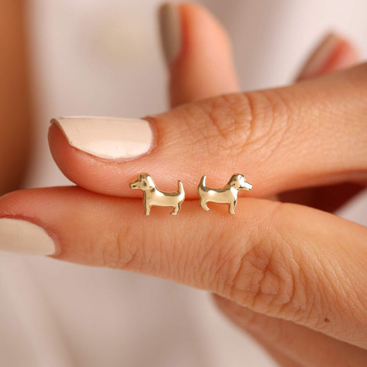 14K Solid Gold Dog Earrings