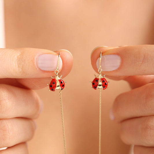 14K Solid Gold Ladybug Earrings