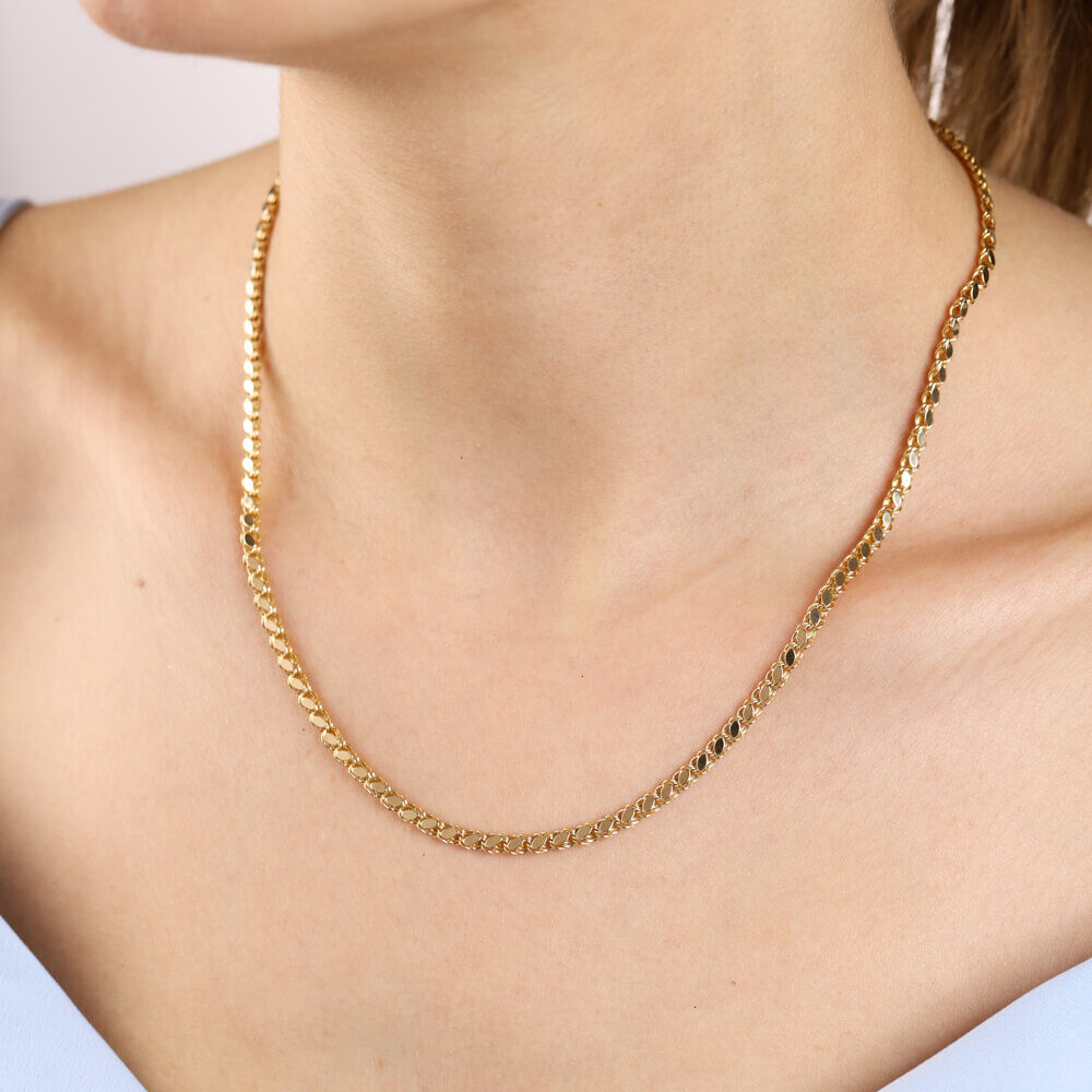 14K Solid Gold Sequin Chain 45 Cm