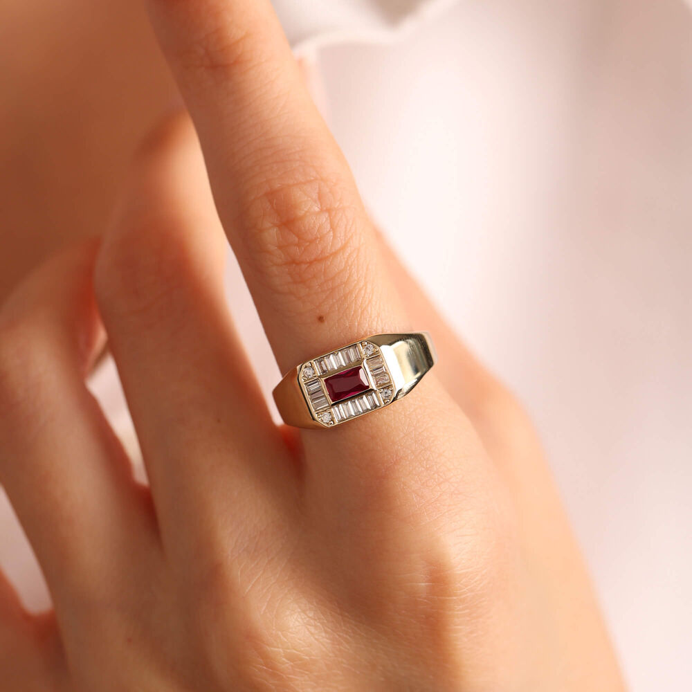 14K Solid Gold Ruby Ring Special Design Square