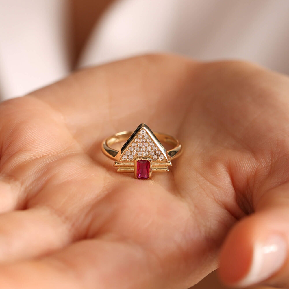 14K Solid Gold Ruby Ring Special DesignTriangle