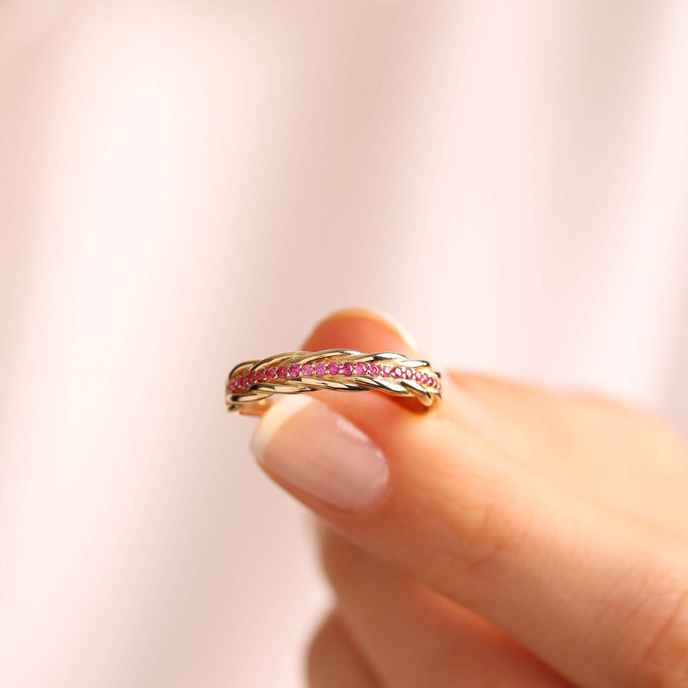 14K Solid Gold Winding Dainty Ruby Ring