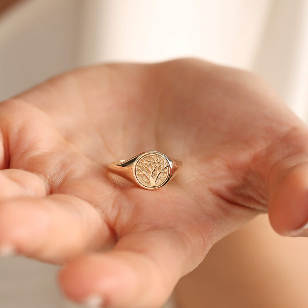 14K Solid Gold Knight Ring Tree of Life Embossed