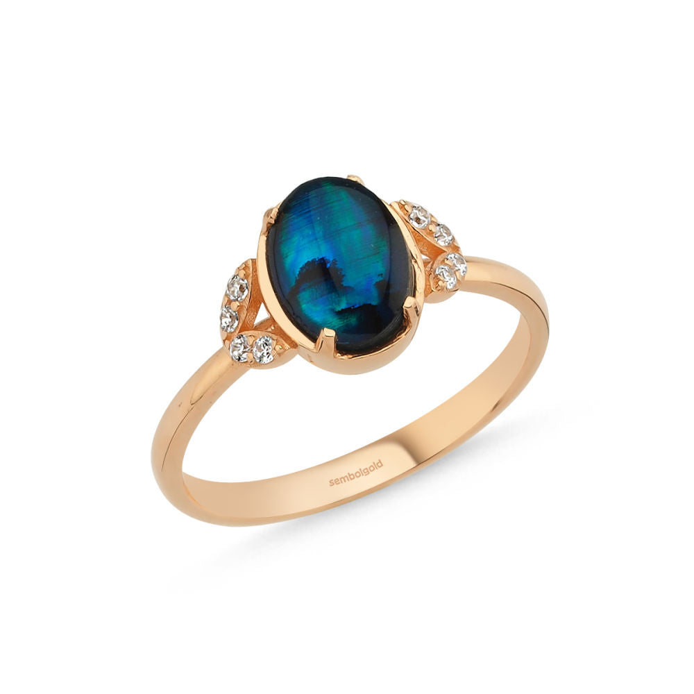 14K Solid Gold Ring Blue Moonstone