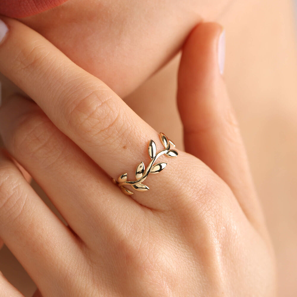 14K Solid Gold Olive Branch Ring