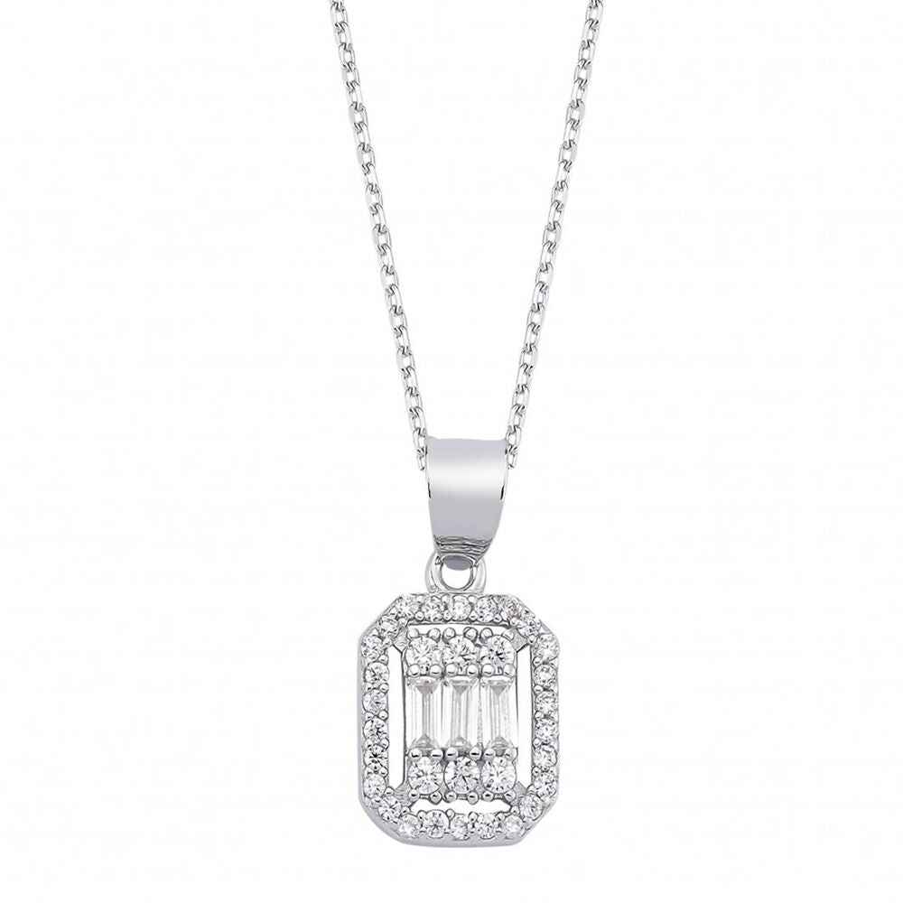 14K White Solid Gold Baguette Necklace