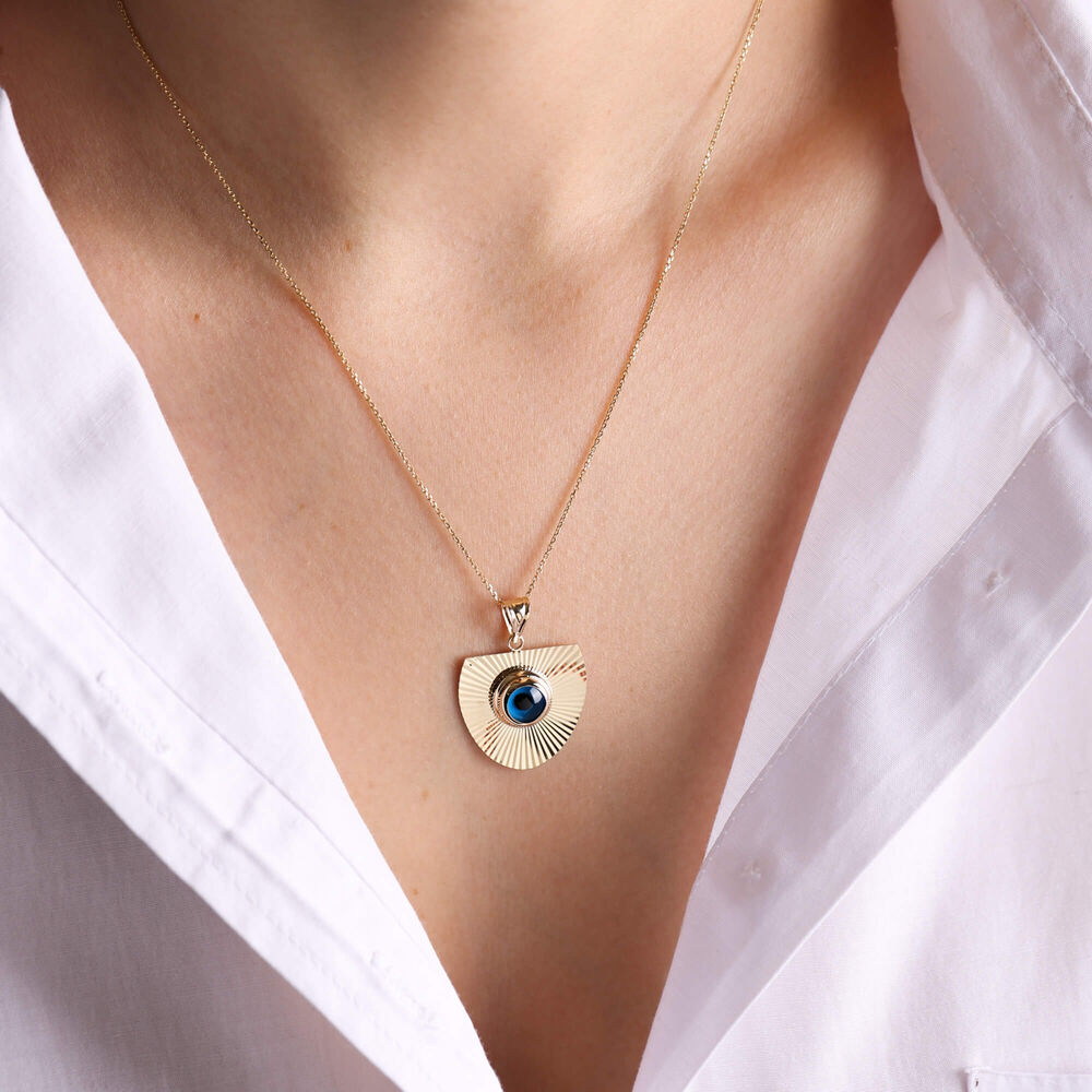 14K Evil Eye Solid Gold Necklace Mirror