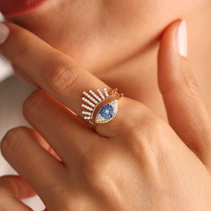 14K Special Design Solid Gold Evil Eye Ring