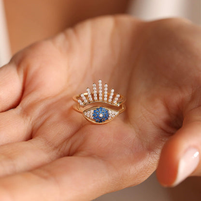 14K Special Design Solid Gold Evil Eye Ring