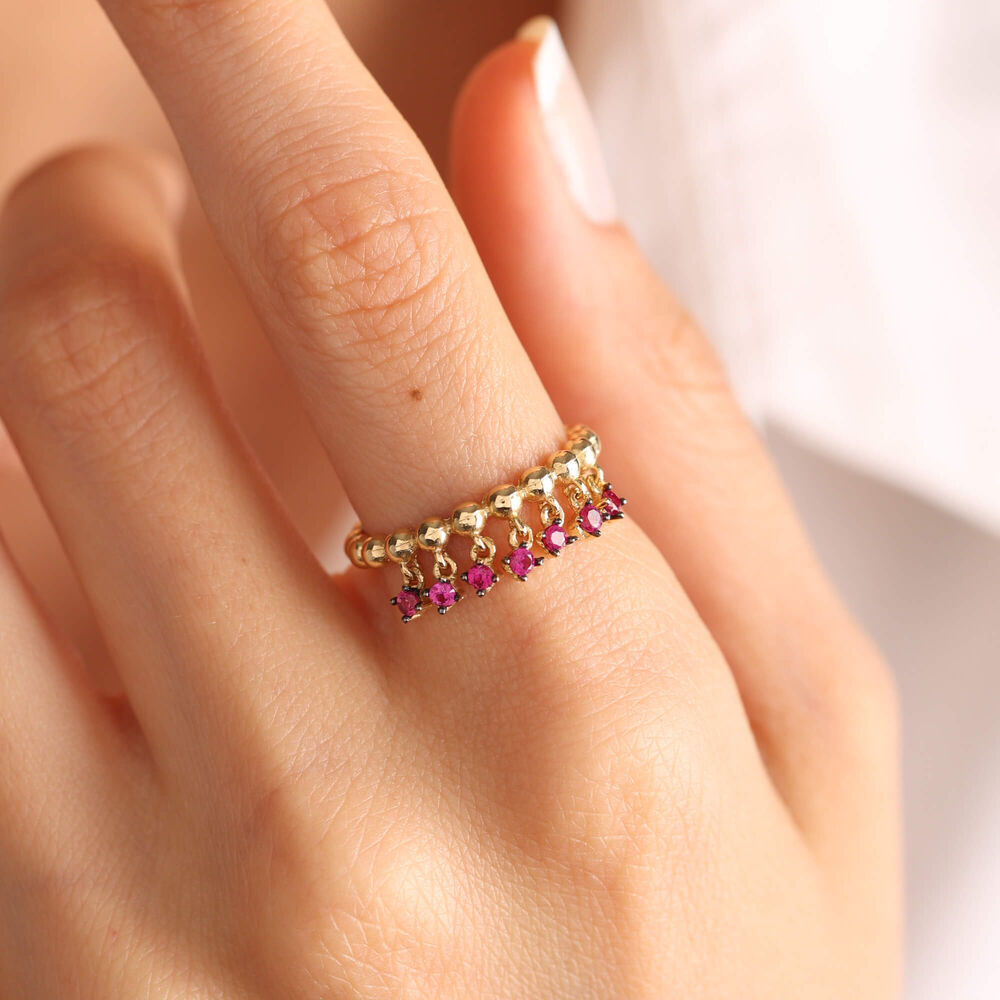 14K Special Design Solid Gold Pendulum Ring Ruby