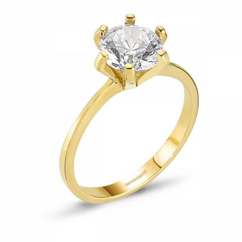 14K Yellow Solid Gold Solitaire Ring