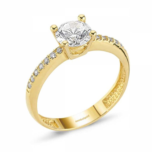 14K Yellow - White Solid Gold Solitaire Ring