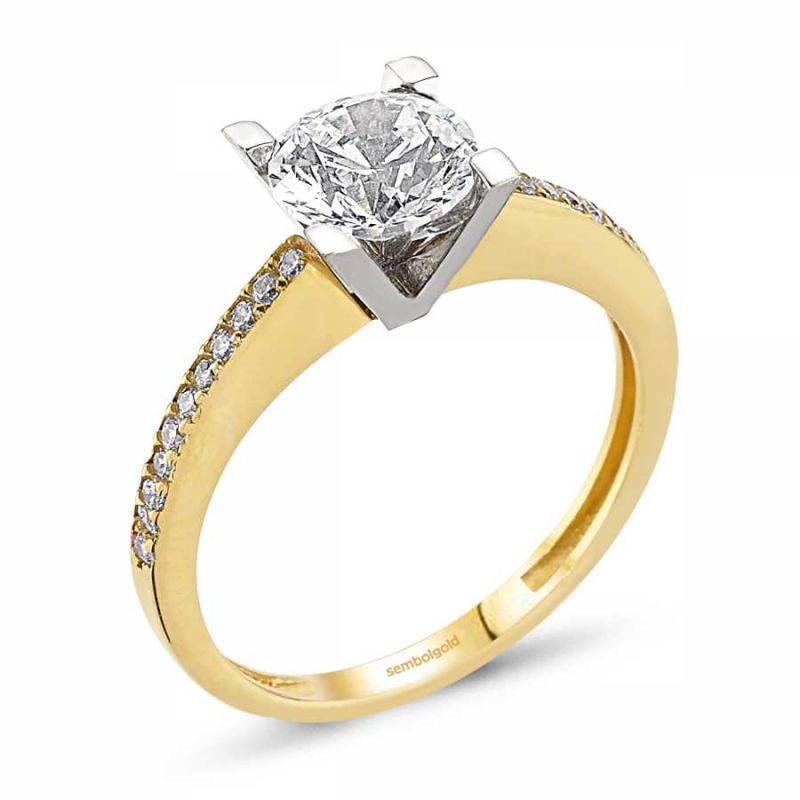 14K Yellow And White Solid Gold Solitaire Ring