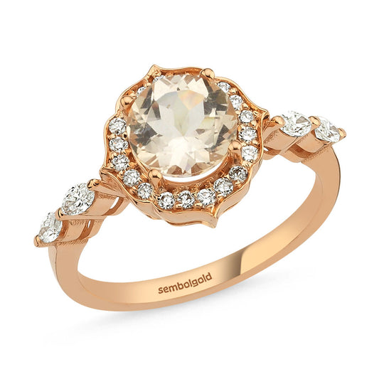 1.44 Carat Diamond Morganite Ring G-SI Rose Solid Gold