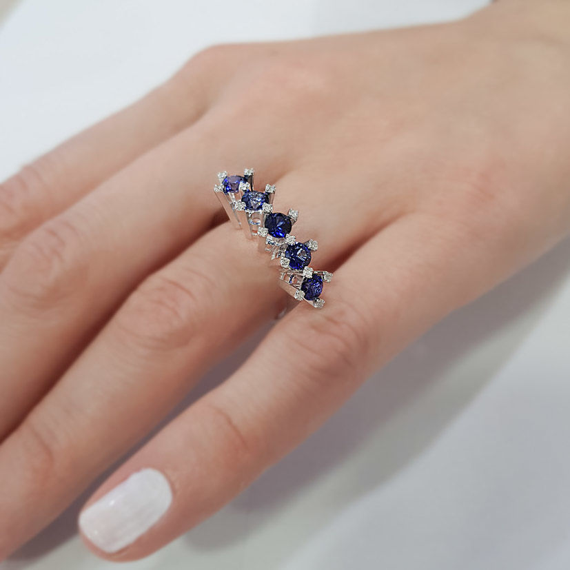 1.50 Carat Diamond Sapphire Five Stones Ring