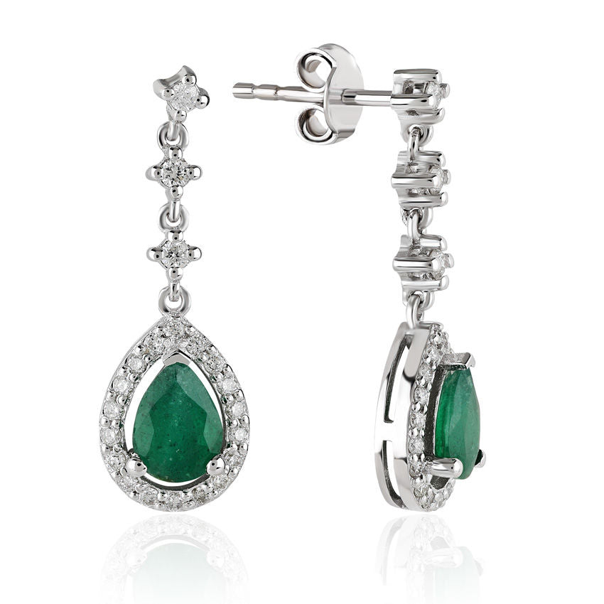 1.50 Carat Diamond Emerald Earrings