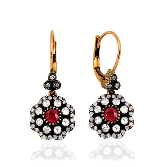 1.60 Carat Diamond Ruby Earrings