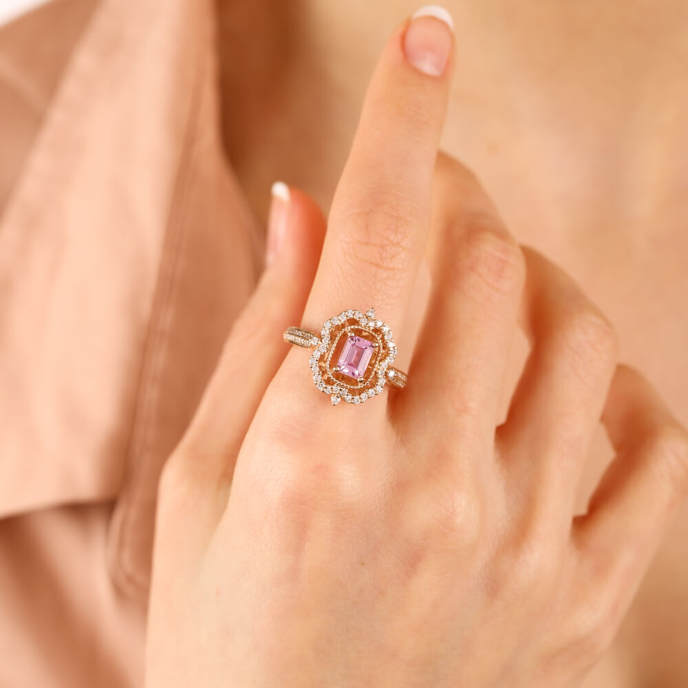 1.70 Carat Diamond Pink Sapphire Ring Rose Solid Gold Special Design