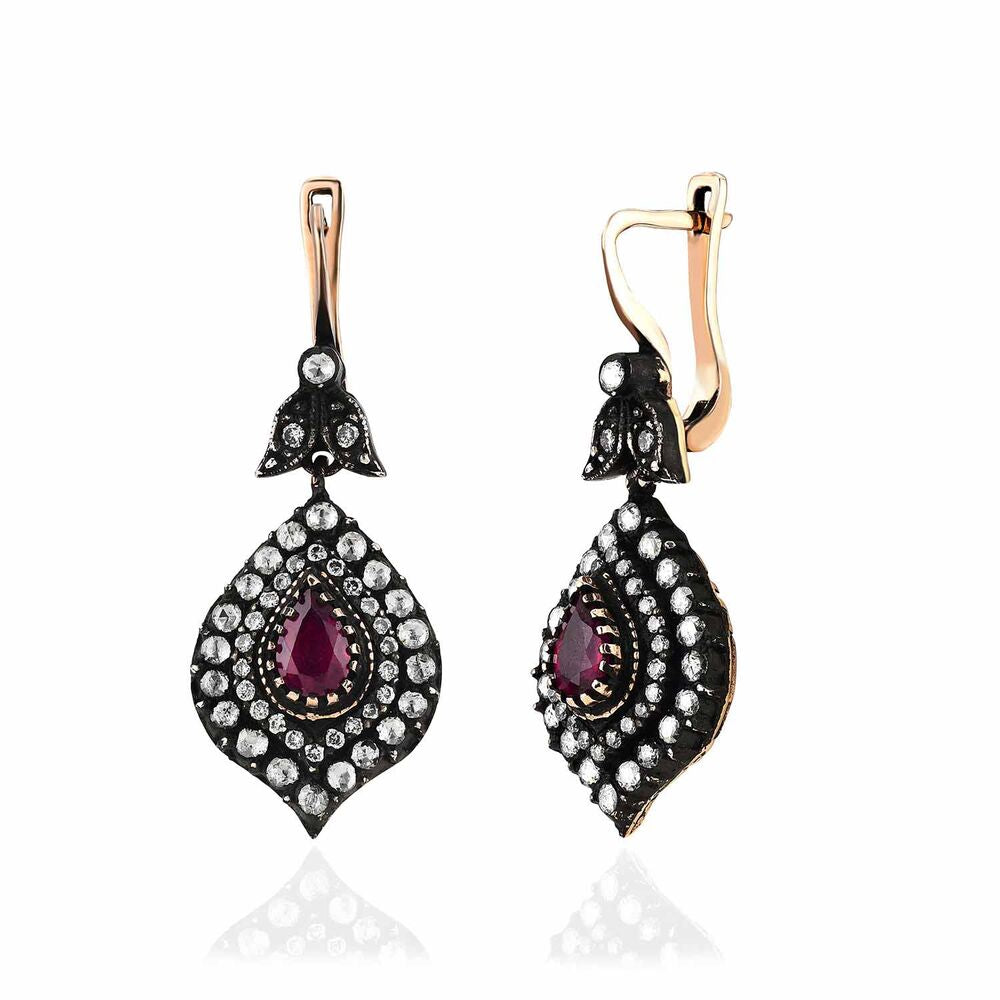 2.19 Carat Diamond Ruby Earrings