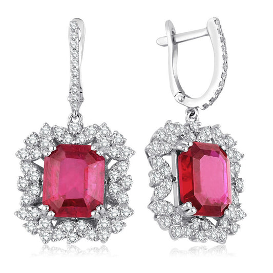 3.55 Carat Diamond Ruby Earrings