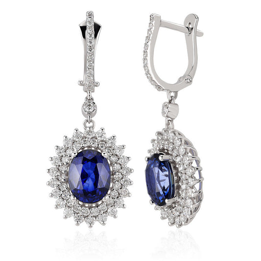 6.86 Carat Diamond Sapphire Earrings