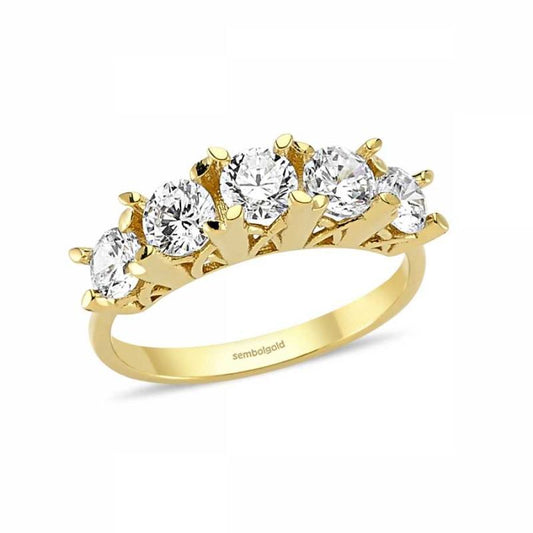 8K Five Stoness Solid Gold Ring Zirconia Gemstone