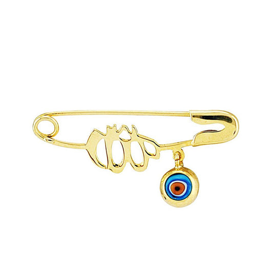 Allah Solid Gold Safety Pin Evil Eye Unisex