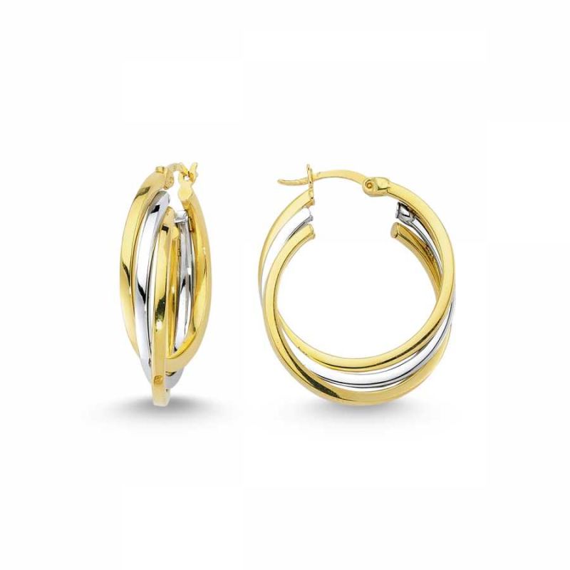 Solid Gold Three Rows Hoop Earrings