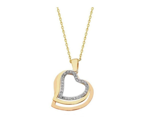 Solid Gold Three Heart Necklace Triacolor