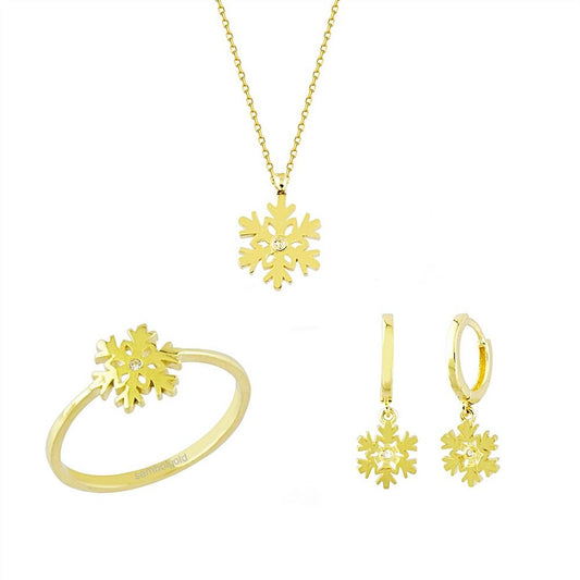 Solid Gold Three Set Snowflake 14K Solid Gold