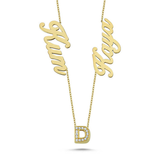 Solid Gold Family Personalized Two Name Initial Necklace
